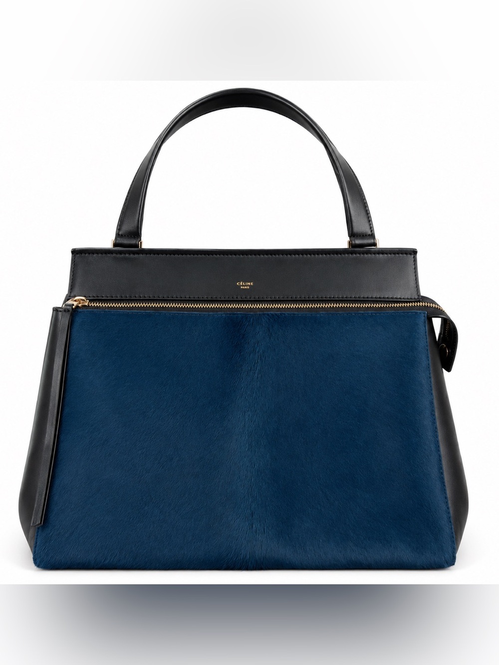 NWT CELINE Medium Edge Bag Blue Pony Hair & Black Calfskin Leather Phoebe Philo